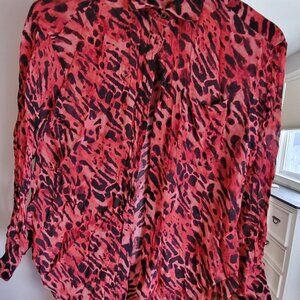 Red Leopard Animal Print Long Sleeve Women's All Saints Collared Shirt Size  XS